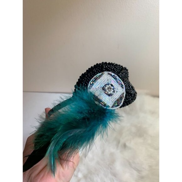 Women's Fascinator Headband Hat Feather Beaded Cocktail 1920s - Picture 8 of 8